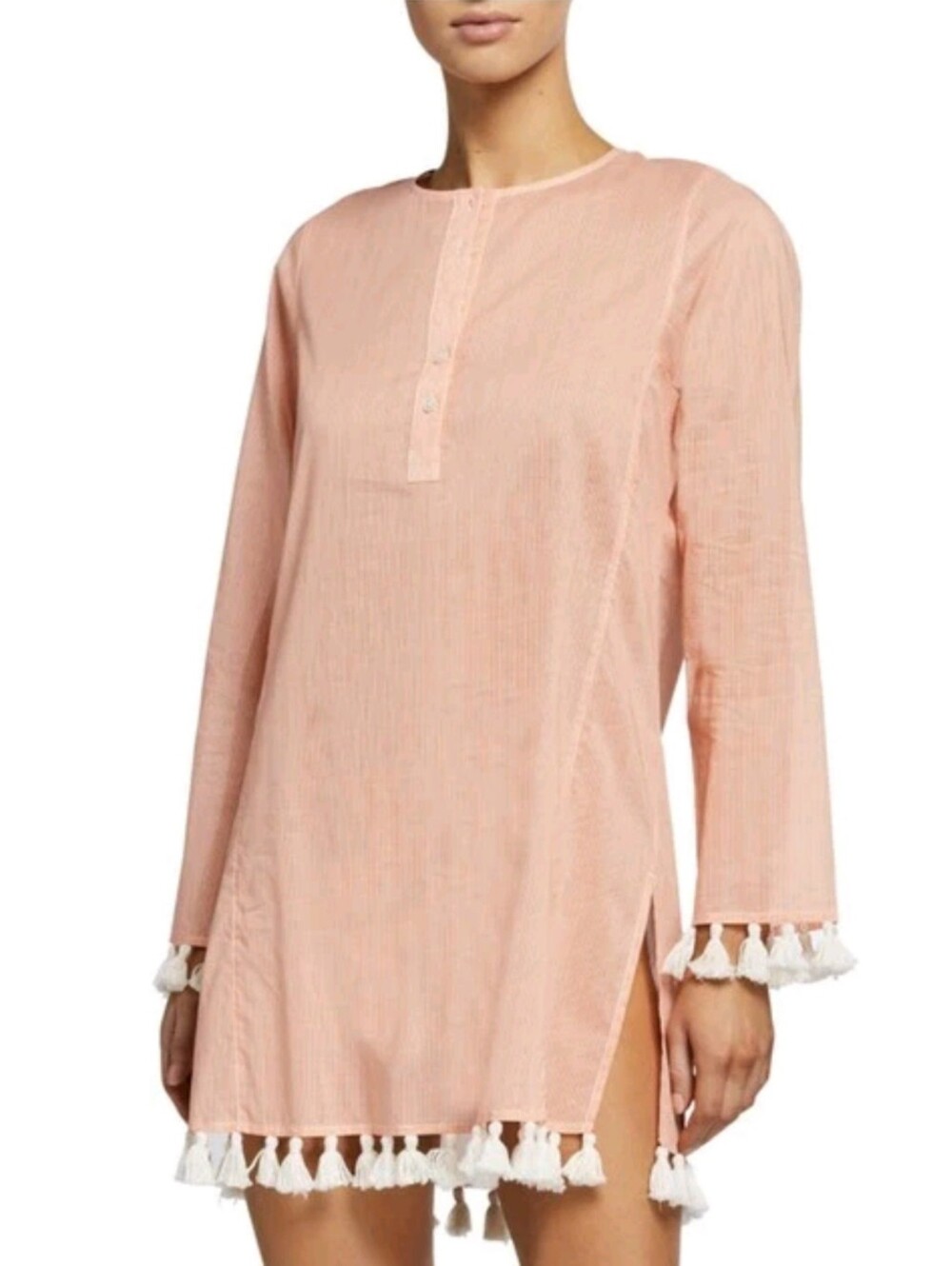 Tory Burch Sandy Beach Dress Tunic Coverup M Striped Tassel Orange Coastal NWOT